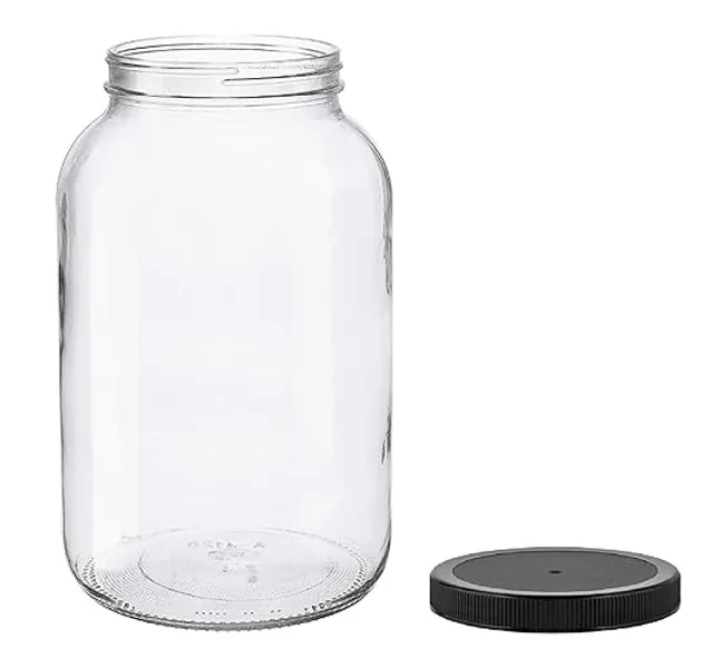 North Mountain Supply 1 Gallon Glass Jar Wide Mouth with Black Plastic Lid - USDA, BPA-Free, Made in the USA - for Fermenting, Storing, Canning, and Much More!