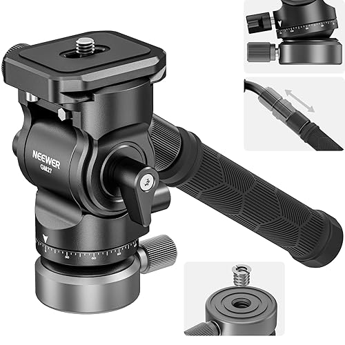NEEWER Cabezal de Fluido para trípode de vídeo con Base de nivelación +/-10° (37 mm), Cabeza de trípode de Metal con Placa de liberación rápida Tipo Arca, Mango telescópico para cámaras de vídeo, - GM27