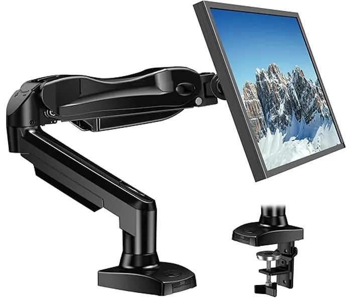 HUANUO Soporte Monitor Escritorio para Pantallas de 13 a 32 Pulgadas, Brazo Monitor Ajustable en Altura con Inclinación, Giro y Rotación, VESA 75 & 100 mm, Capacidad de Carga 2~9 kg - Negro