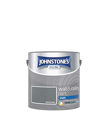 Johnstone's - Wall & Ceiling Paint - Steel Smoke - Matt Finish - Emulsion Paint - Fantastic Coverage - Easy to Apply - Dry in 1-2 Hours - 12m2 Coverage per Litre - 2.5L - Wall & Ceiling Paint Matt - Steel Smoke - 2.5 l (Pack of 1)