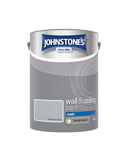 Johnstone's - Wall & Ceiling Paint - Manhattan Grey - Matt Finish - Emulsion Paint - Fantastic Coverage - Easy to Apply - Dry in 1-2 Hours - 12m2 Coverage per Litre - 5L - 5 l (Pack of 1) - Manhattan Grey