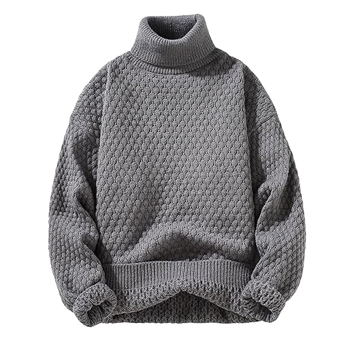 MILAX Mens Warm Thick Cotton Regular Fit Roll Polo Mens Turtleneck Jumpers Casual Jumpers High Roll Neck Knit Sweater Slim Fit Pullover Sweaters - 3XL - Grey