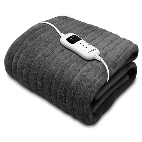 Dreamcatcher Electric Heated Throw Blanket 160 x 120cm, Machine Washable Soft Fleece Overblanket with Timer and 9 Control Heat Settings (Dark Grey) - 160 x 120cm - Dark Grey