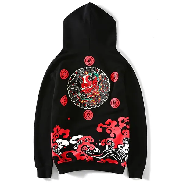 Niepce Inc Streetwear Men's Dragon Embroidered Heavyweight Graphic Hoodies
