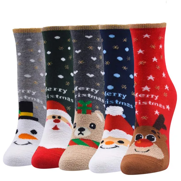 5 Pairs Womens Fuzzy Fluffy Socks Warm Winter Cozy Soft Crew Slipper Socks Home Sleeping Cute Animal Christmas Socks