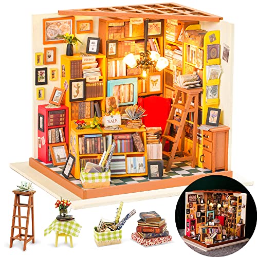 Rolife DIY Miniature House Kit Sam's Study, Tiny House Kit for Adults to Build, Mini House Making Kit with Furnitures, Halloween/Christmas Decorations/Gifts for Family and Friends (Sam's Bookstore) - DG - Sam's Bookstore