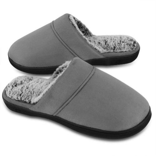  Memory Foam Slippers with Fuzzy Plush Lining, Slip on House Slippers with Indoor Outdoor Anti-Skid Rubber Sole