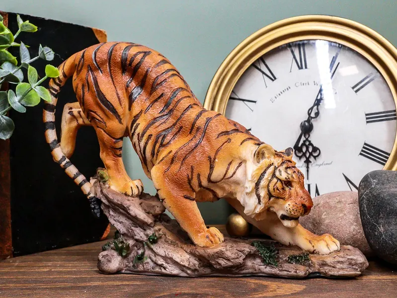 Ebros Gift Prowling Orange Bengal Tiger On Rocky Grounds Figurine 7.25" L Indian Sumatran Stealth Hunter Giant Cat Tigers Apex Predator Sculpture - 
