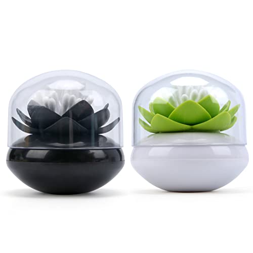 Bloss 2 Pack Louts Qtip Holder Dispener Holder Cotton Swabs Bud For Cotton Swab Toothpicks Bathroom Decor - (Green + Black) - Black+Green