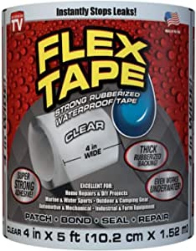 Flex Tape Rubberized Waterproof Tape, 4" x 5', Clear
