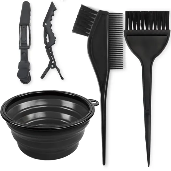 Yexixsr 5Pcs Professional Salon Hair Coloring Dyeing Kit, Hair Dye Color Brush and Bowl Set, Mixing Bowl, Angled Comb and Brush, Hair Clips - 