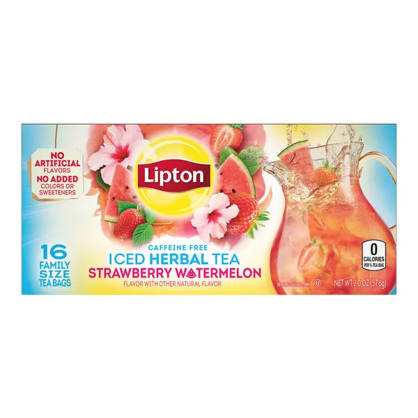 Lipton Family Herbal Iced Tea Bags, Strawberry Watermelon, 16 count, Pack of 6 - Strawberry Watermelon