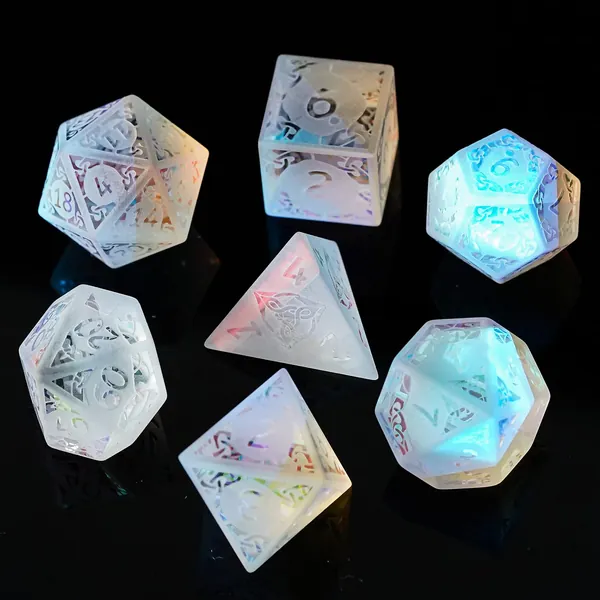 UDIXI Natural Gemstone Dice Set, 7PCS Gem DND Dice for Dungeons and Dragons, Handmade Glass Dice for MTG Table Games (Sandblasted Prism Glass) - Sandblasted Prism Glass