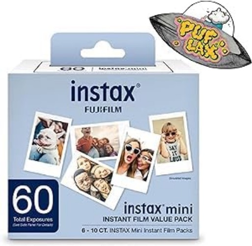 FUJIFILM Mini Instant Camera Film: 120 Shoots Total, Value Pack, (10 Sheets x 12) - Capture Memories Anytime, Anywhere - Includes Puflax UFO Sticker - 60 Pack