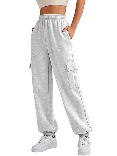 AUTOMET Womens Cargo Sweatpants Oversized Fleece Joggers Fall Fashion Outfits Y2k Clothes 2023 with Pockets - Small - Grey