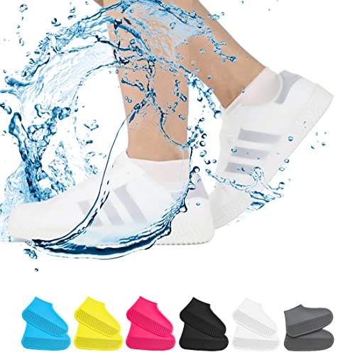 Waterproof Shoe Covers, Non-Slip Water Resistant Overshoes Silicone Rubber Rain Shoe Cover Protectors for Kids, Men, Women (Medium, White) - Medium - White