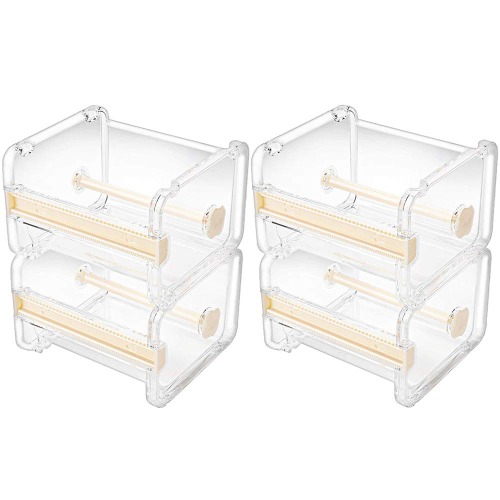 Molshine 4-Pack Transparante Desktop Multi Washi Masking Tape Opslag Dispenser, Tape Cutter, Tape Rolhouder (Exclusief masking tape) (Beige)