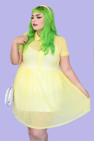 Courtney Mesh Babydoll Dress - Yellow