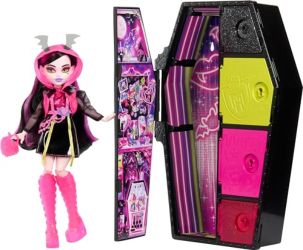​Monster High Doll and Fashion Set, Draculaura Doll, Skulltimate Secrets: Neon Frights, Dress-Up Locker with 19+ Surprises​​ - Draculaura