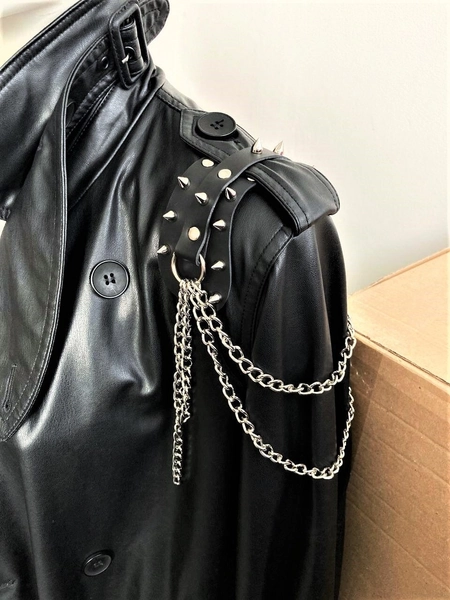 Epaulettes shoulder, pair of chain spiked epaulettes, epaulette for leather coat and jacket, shoulder strap