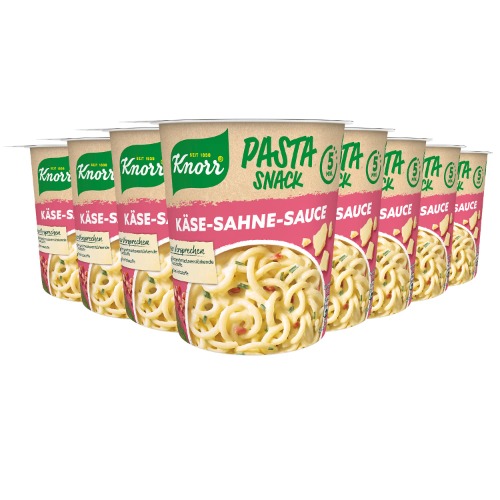 Knorr Pasta Snack Käse-Sahne-Sauce leckere Instant Nudeln ohne geschmacksverstärkende Zusatzstoffe 8 x 71 g - Käse Sahne