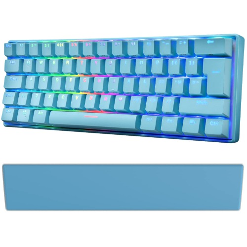 UrChoiceLtd UK-Layout 60% Mechanische Gaming-Tastatur Typ C Kabels 61 Tasten USB-wasserdichte Tastatur RGB Hintergrundbeleuchtung Anti-Ghosting-Tasten + PU-Leder-Speicher-Foam-Handgelenkstütze (Blau)