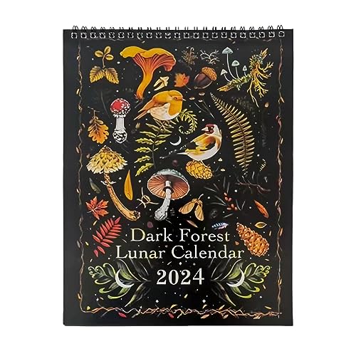 Dark Forest Lunar Calendar 2024 | Moon Calendar 2024 Lunar Phases Moonlight | Monthly Wall Art Family Calendar | Astrology Decorations Celestial Calendars for Home Decor - A