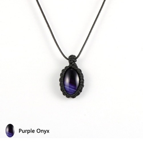 'Death Awaits' Stone necklace/ choker (12 options, onyx, tigers eye, opal and more) - Purple Onyx