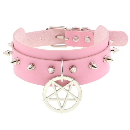Light Pink Chokers - Various Options - Thick Spike Pentagram