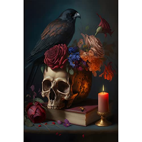 RICUVED Diamond Painting Kits for Adults, 5D Skull Diamond Art Painting Kits Full Round Drill Diamond Dots Art Painting Kits, Diamond Painting for Gift Home Wall Decor 12x16 Inch - Skull