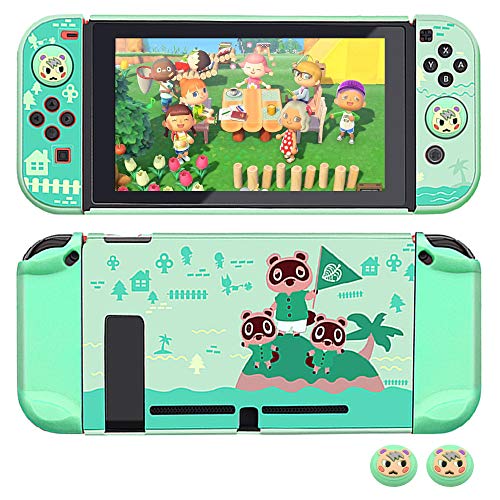 Dockable Case for Nintendo Switch, FANPL Protective Case Cover for Nintendo Switch and JoyCon Controller with 2 Marshal Design Thumb Grips - (Animal Crossing Island Version)