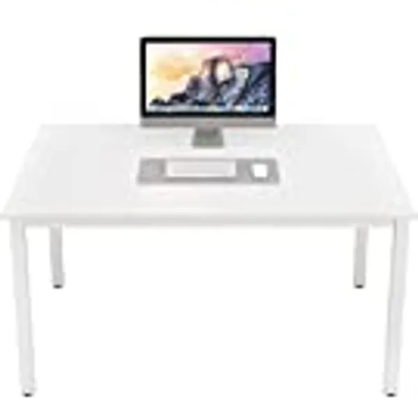 DlandHome 47 inches Medium Computer Desk, Home Composite Wood Board Desk, Decent and Steady Home Office School Desk/Workstation/Table, BS1-120WW White and White Legs, 1 Pack
