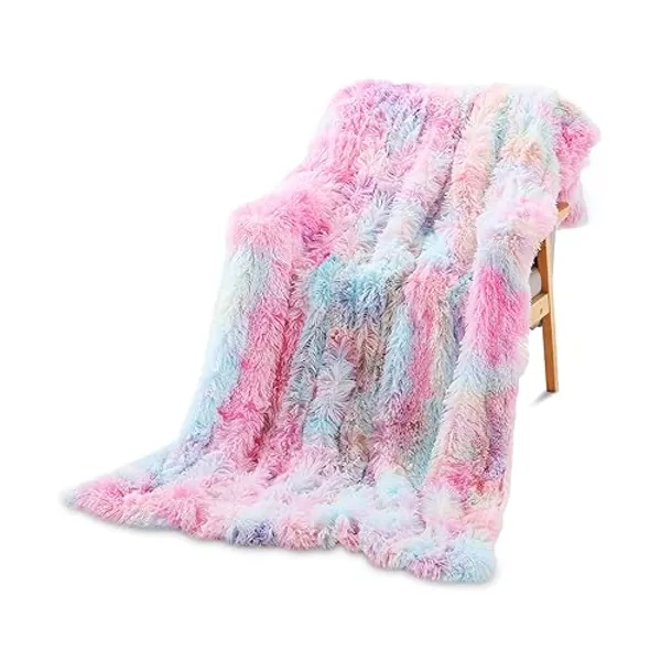 Galatée Elegante, romantische Decke, bequem, Regenbogenfarben, hochwertig, flauschig, Fleece, 160 x 200 cm, Plüsch, weich, warm, geeignet für Sofa/Bett
