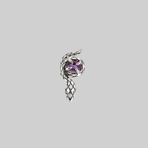 INSIDIOUS. Amethyst Coiled Snake Stud Earring - Silver | Silver / Single Right Ear