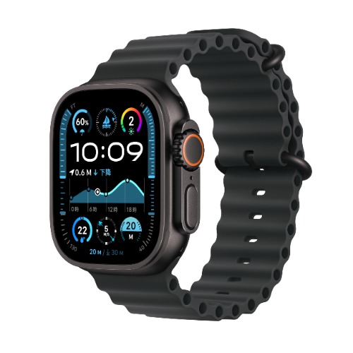 Apple Watch Ultra 2 (GPS + Cellular Models) - 49mm Black Titanium Case with Black Ocean Band - フリーサイズ - バンドは手首が130-200mmの方にフィットします。 - ブラックチタニウムケースとブラックオーシャンバンド