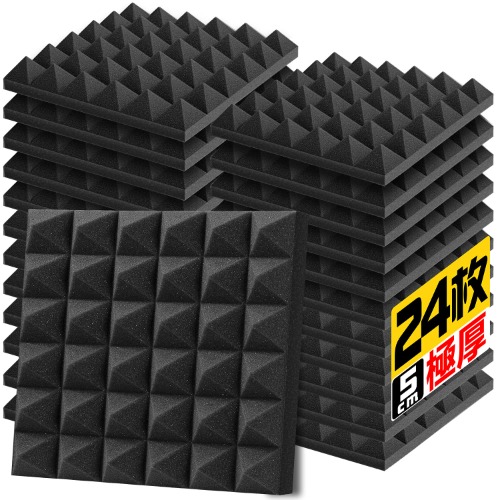 YOPIN 吸音材 30*30*5cm 極厚 ウレタンフォーム 吸音対策 室内装飾 楽器 消音 騒音 防音 吸音パネル 両面テープ付き (2.16㎡（24枚）, 黒(ピラミッド形)) / 1.08㎡（12枚） 黒(ピラミッド形)