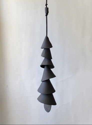 One small black clay- Ceramic wind chime -wrap wind chime-patio- wedding gift- wabi sabi- bell- gift for her- boyfriend gift-wind chimes