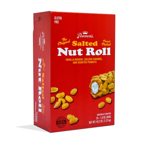 Pearson's Original Salted Nut Roll | Peanut, Caramel, Nougat Candy | 24 Full- Size Candy Bars |Bulk, Individually Wrapped - Original Salted Nut Roll - 1.8 Ounce (Pack of 24)