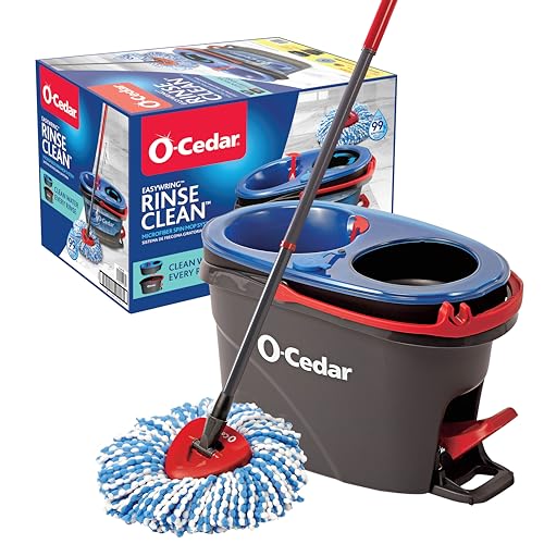 O-Cedar EasyWring RinseClean Microfiber Spin Mop & Bucket Floor Cleaning System, Grey - Rinseclean Spin Mop & Bucket