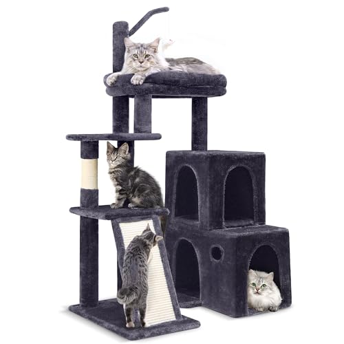 Globlazer F50 Cat Tree Tower for Large Cats, Specifically for Big Cats 50-inch, Cat Condos, Extra-Large Padded Platform, Sisal Scratching Board, Ideal for Indoor Adult Cats (Dark Grey) - Dark Grey