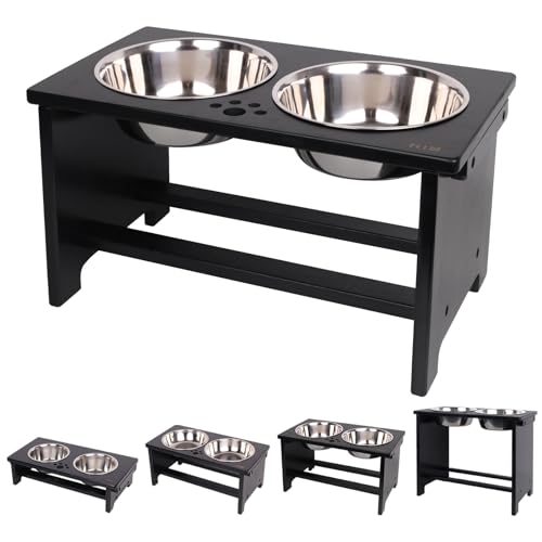 HTB Elevated Dog Bowls,Raised Dog Bowl Stand with 2 Stainless Steel Bowls,Elevated Raised Dog Bowls for Large Medium Small Sized Dogs
