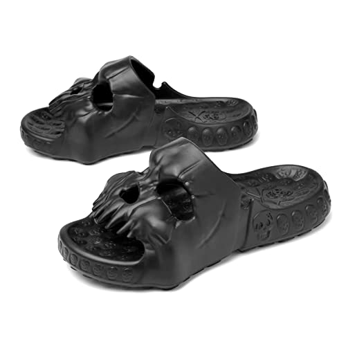 Asifn Skull Slides Shower Slippers for Women Men House Sandals EVA Thick Soft Open Toe on Indoor Outdoor Beach Pool Sandals - 12 Women/11 Men - Black