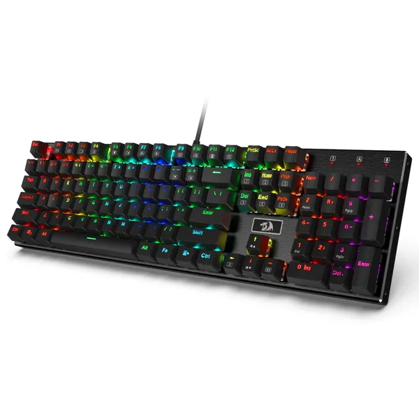 Redragon K556 RGB LED Backlit Wired Mechanical Gaming Keyboard, Aluminum Base, 104 Standard Keys - Brown Switch
