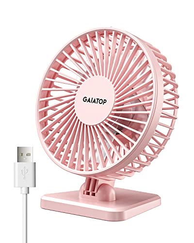 Gaiatop USB Desk Fan, Small But Powerful, Portable Quiet 3 Speeds Wind Desktop Personal Fan, Adjustment Mini Fan Table Fan for Better Cooling, Home Office Car Indoor Outdoor(Pink) - Pink