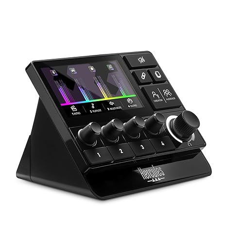 Hercules Stream 200 XLR, Profi-Audio-Controller zum Mastern von Audience-Creator-Mixen live auf dem Bildschirm, mit Mikrofonvorverstärker, LCD-Bildschirm, Hochauflösenden Encodern, 4 Aktionstasten - Stream 200 XLR