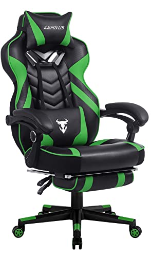 Zeanus Green Gaming Chair High Back Gamer Chair with Footrest Recliner Computer Chair with Massage Big and Tall Chair for Gaming Ergonomics Game Chair for Adults Heavy Duty Computer Gaming Chair - Green Gaming Chair