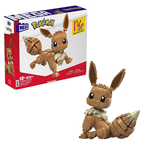 MEGA Pokémon Jumbo Eevee toy building set, 11 inches tall, poseable, 824 bricks and pieces, for boys and girls, ages 10 and up​