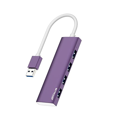 ANYPLUS USB Hub, USB 3.0 Hub Aluminum Alloy Ultra Slim USB Splitter, Portable 4 Port USB Extender, USB Hub for Laptop, PC, MacBook, iMac, Surface Pro, Mac Pro, Flash Drive, XPS 【Purple】 - Purple-Aluminum Alloy