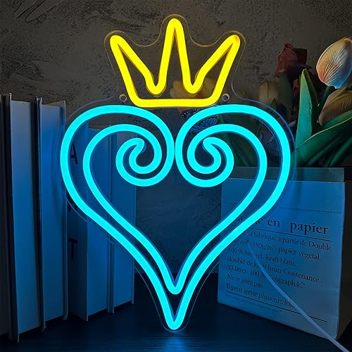 Manimo LED Kingdom and Hearts Neon Signs for Wall Decor, Anime Neon Sign, Neon Game Room Setup, USB Powered for Man Cave Game Home Party Bedroom Room Teenager Gamer Birthday Gifts(9.8 * 13in) - Kingdom Heart