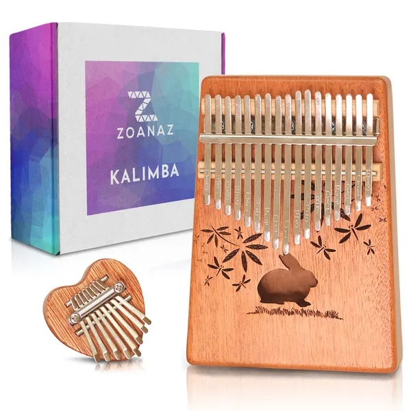 Zoanaz Kalimba Thumb Piano 17 Keys and Mini Kalimba 8 Keys. Gift Box Includes 2 Kalimbas Cute Bunny Heart Shape. Complete Set of Mbira Finger Piano -